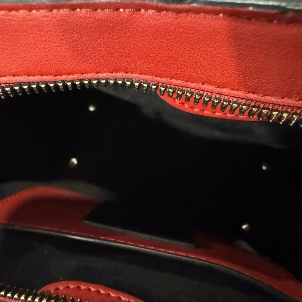 Neiman Marcus Deep Red Leather Crossbody Tote With Gold Geometric Hardware - Picture 7 of 8